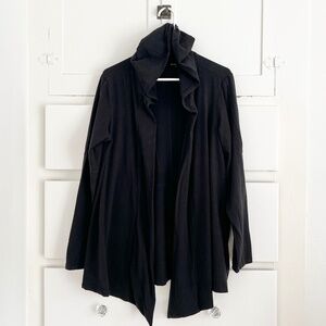 Eileen Fisher Black Hooded Open Front Cardigan Organic Cotton Size Medium